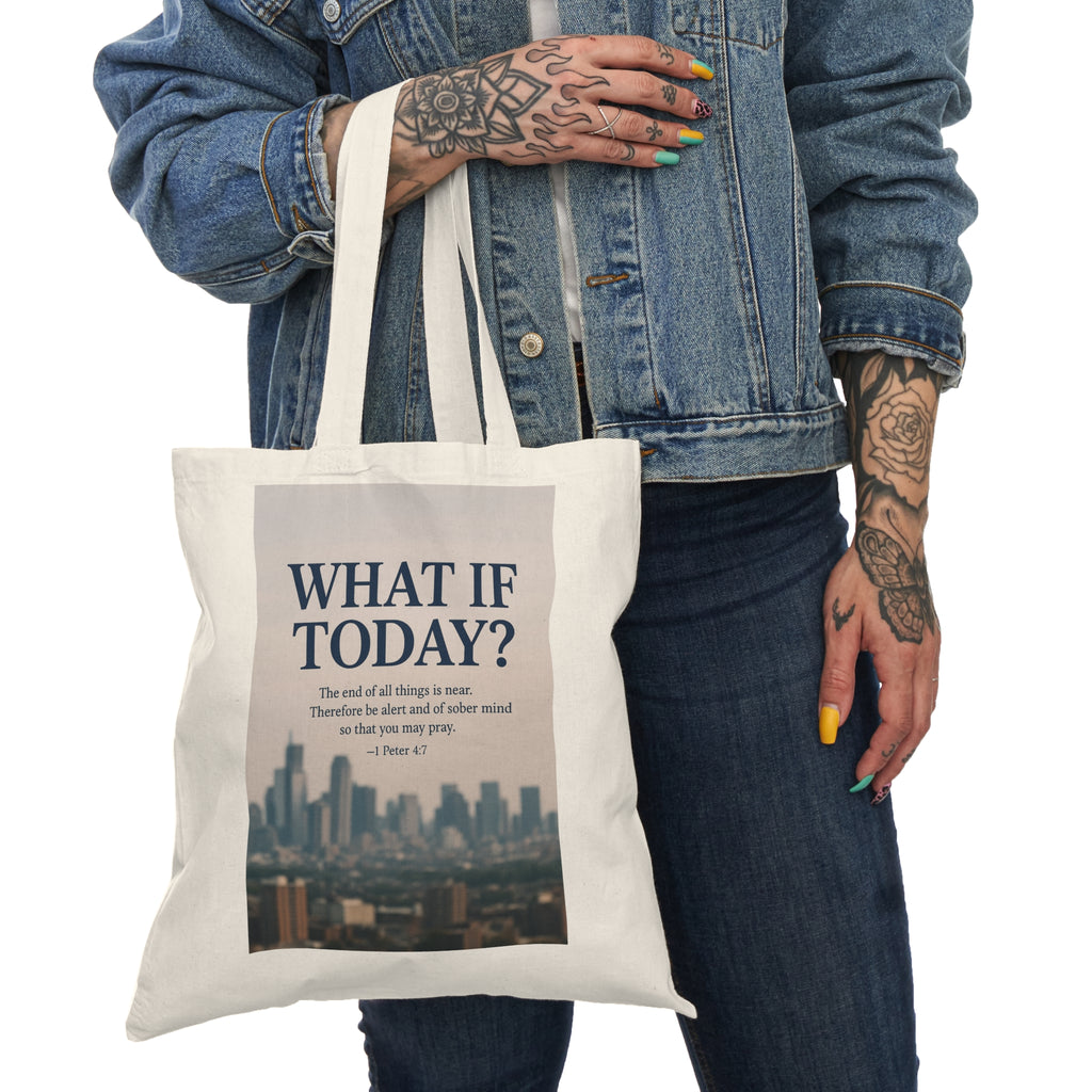 What If Today? Inspirational Canvas Tote Bag — Motivational City Skyline Grocery & Book Tote