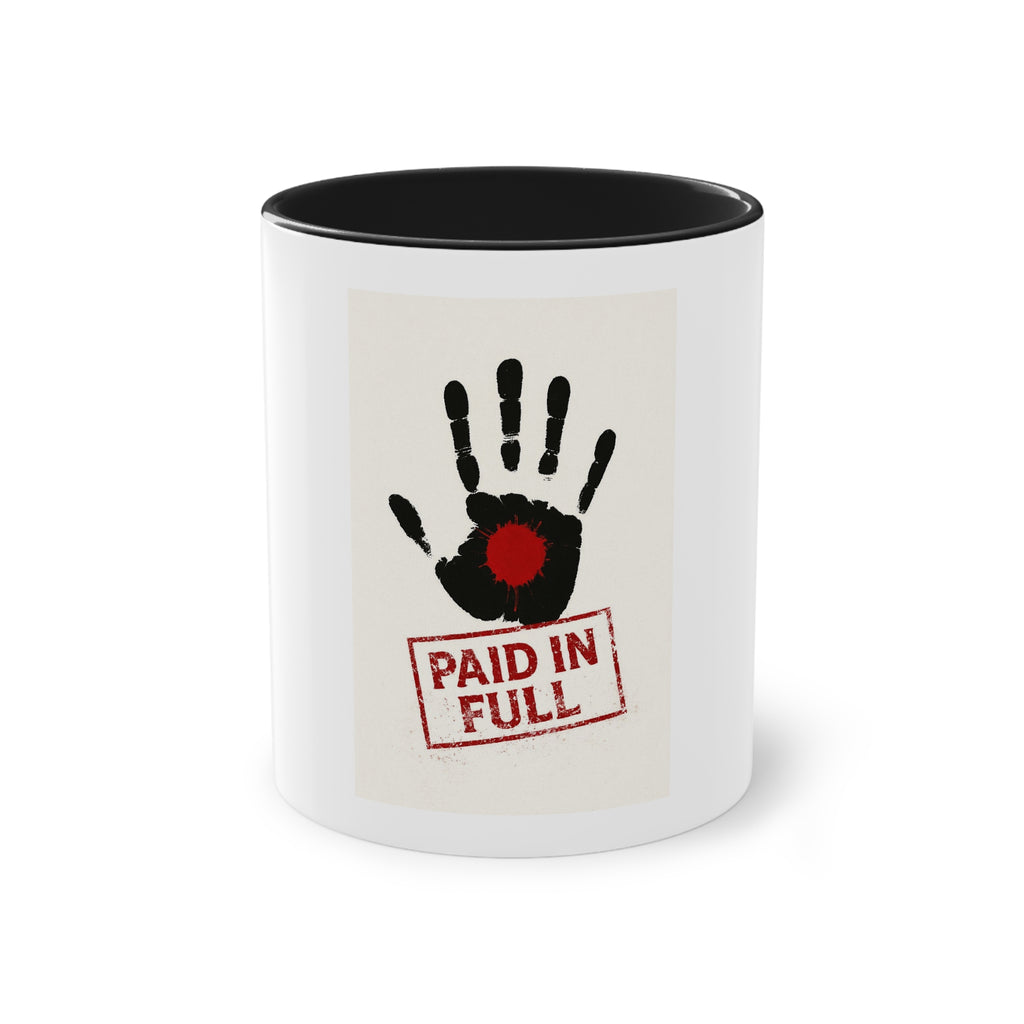 Paid In Full Handprint Coffee Mug — 11oz Two-Tone Red Accent