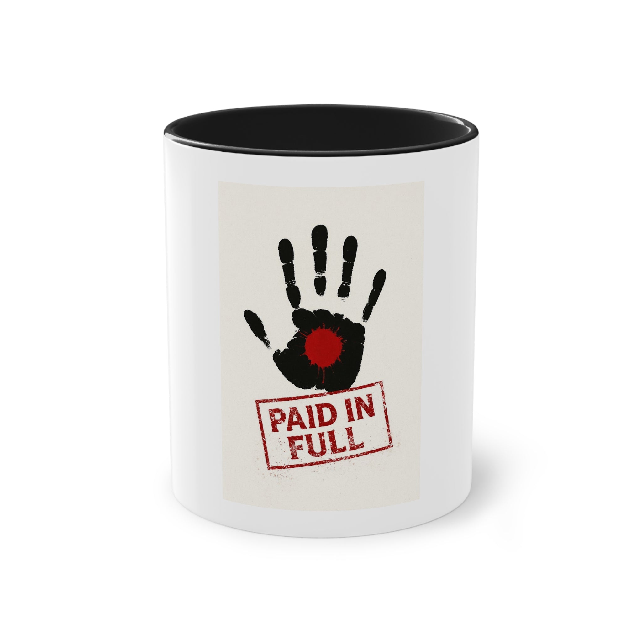 Paid In Full Handprint Coffee Mug — 11oz Two-Tone Red Accent