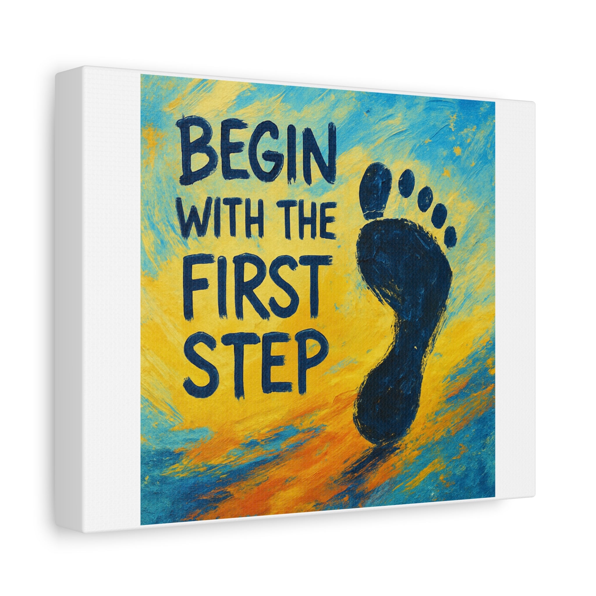 Inspirational Wall Art Canvas – “Begin With the First Step” Footprint Motivational Quote