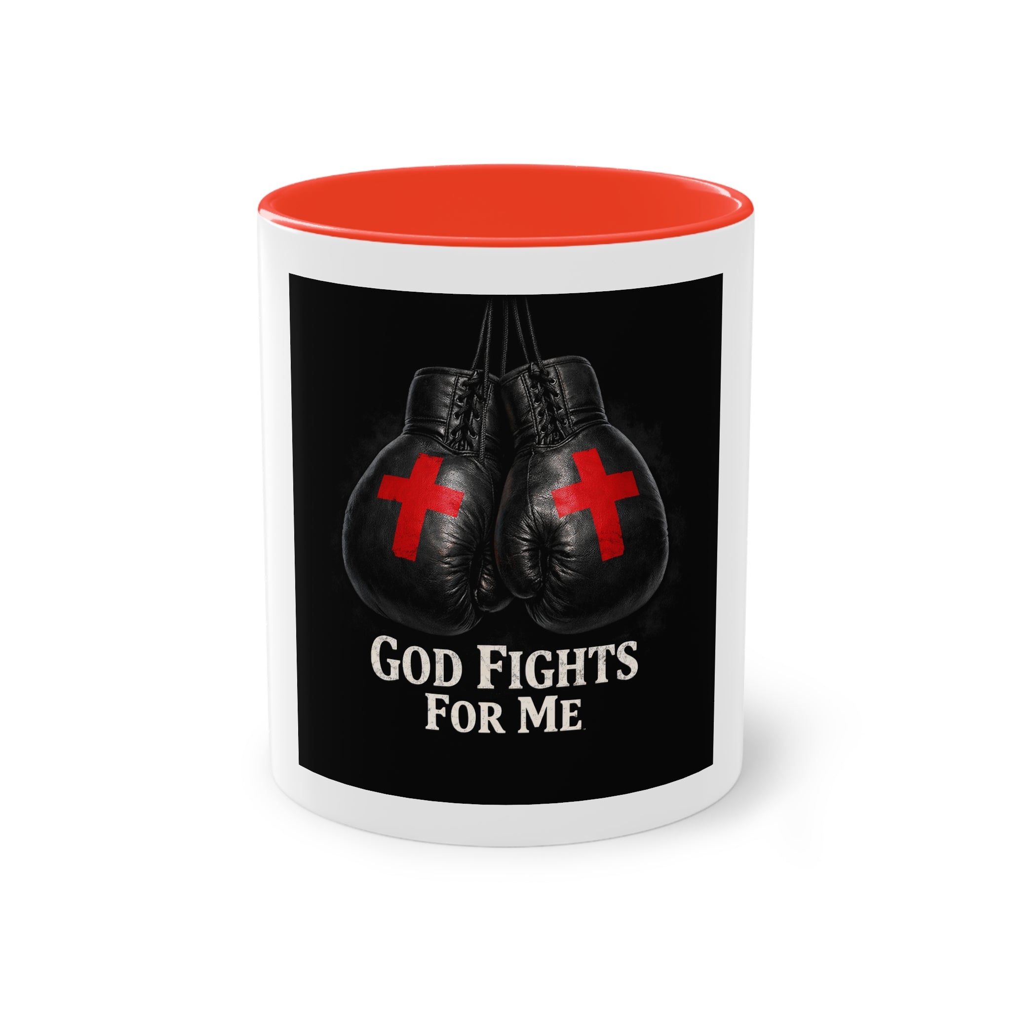 God Fights For Me Boxing Gloves Coffee Mug – Inspirational Christian Mug