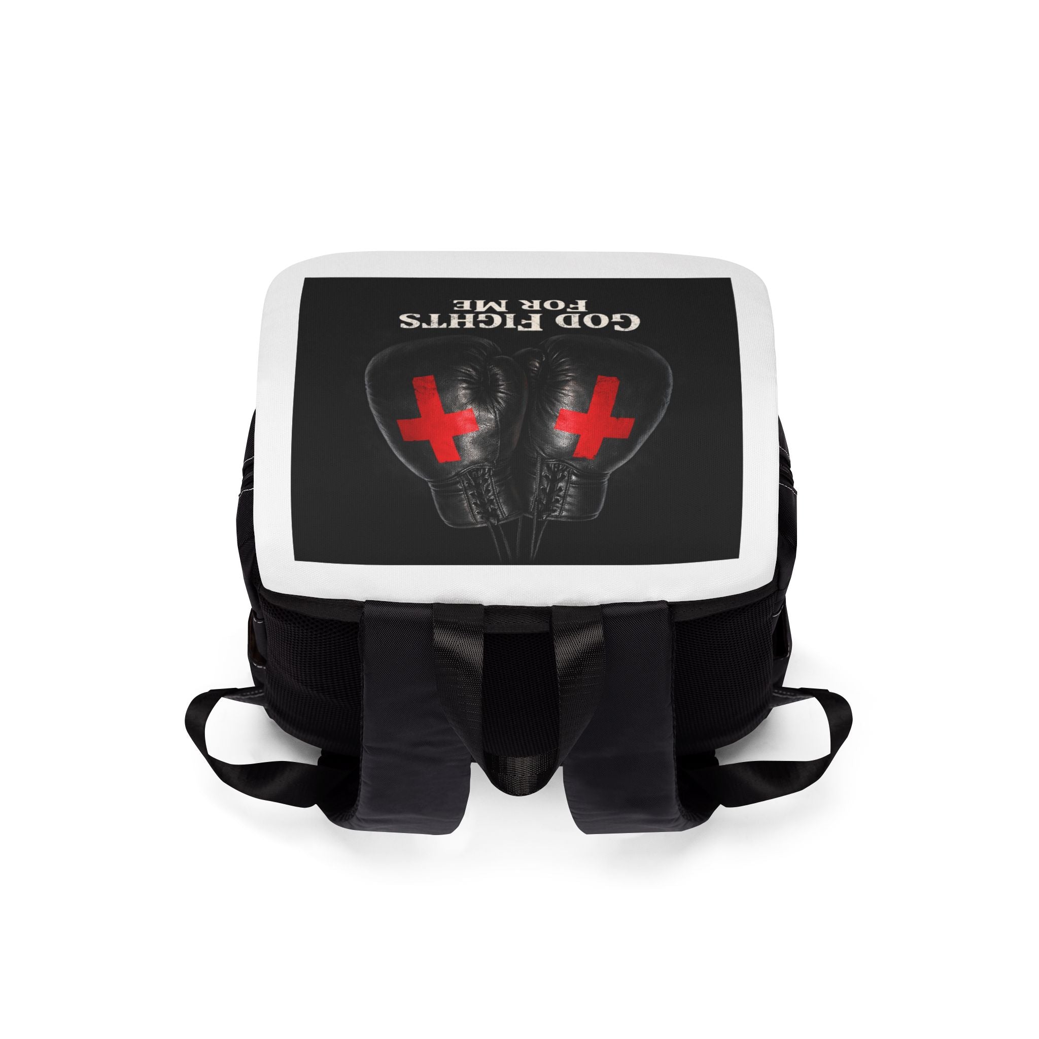 God Fights For Me Backpack — Christian Faith Shoulder Bag with Boxing Gloves Design