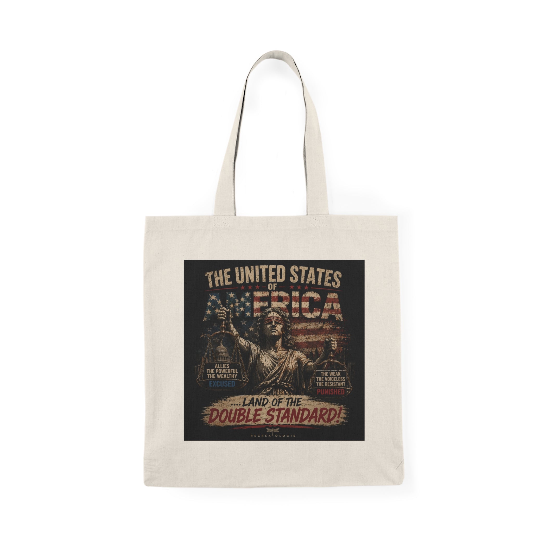 Natural Tote Bag — The United States of America: Land of the Double Standard Vintage Protest Tote