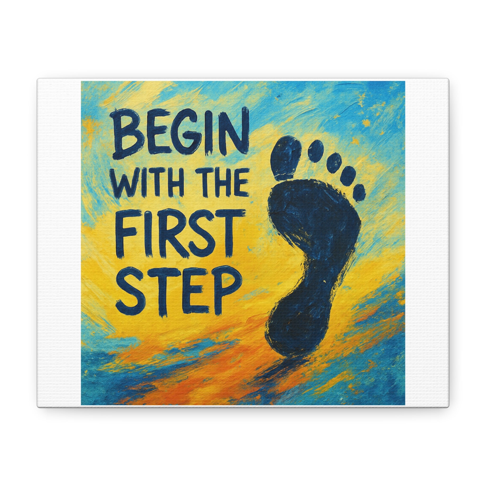 Inspirational Wall Art Canvas – “Begin With the First Step” Footprint Motivational Quote