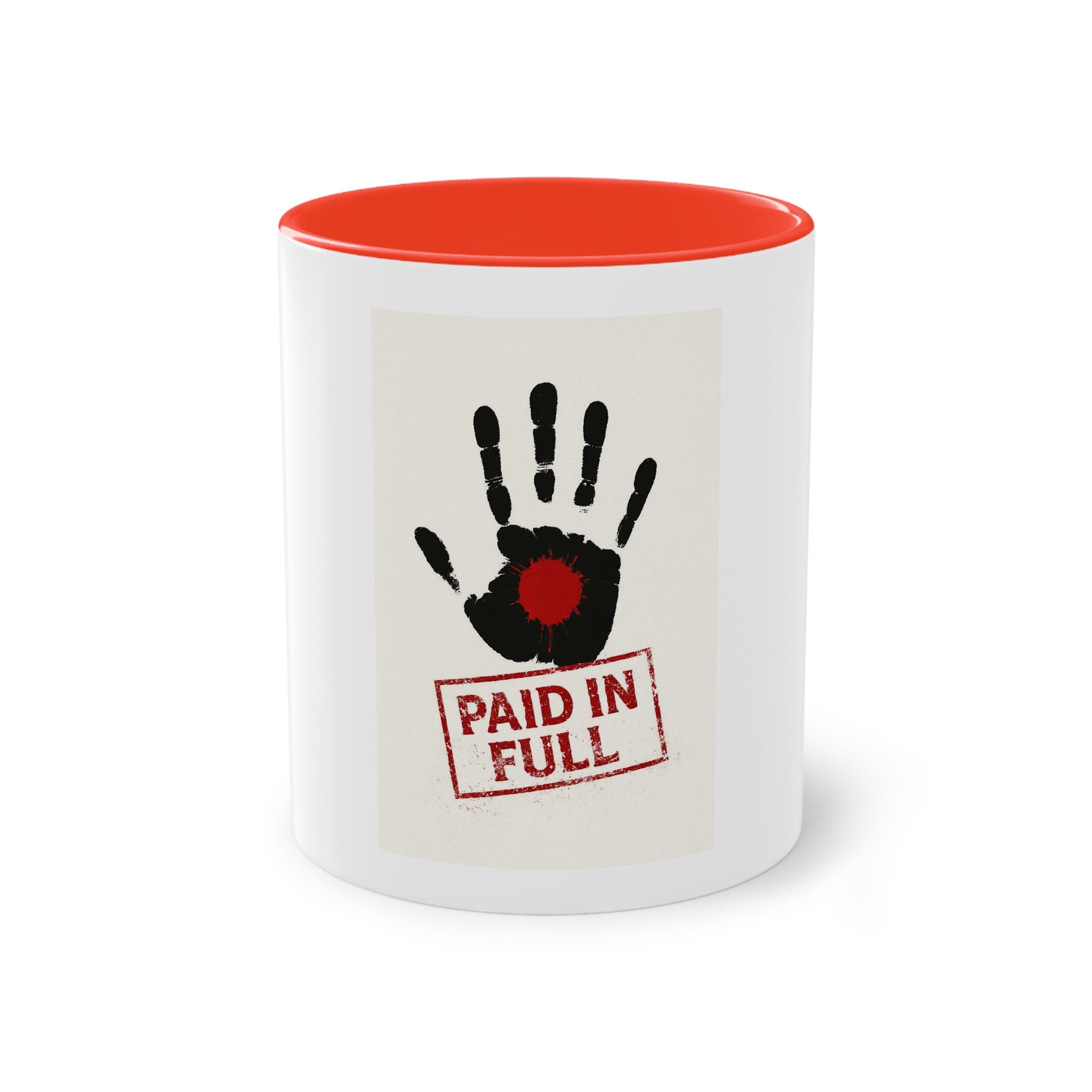 Paid In Full Handprint Coffee Mug — 11oz Two-Tone Red Accent