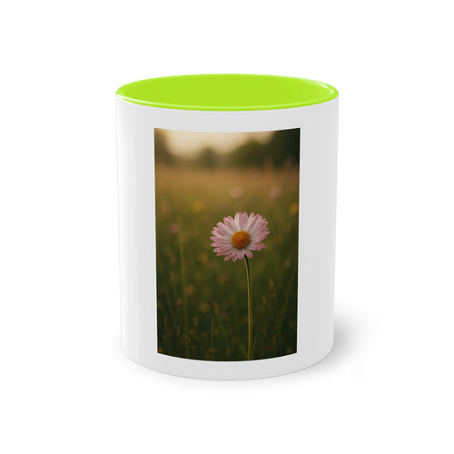 Daisy Field Photo Mug — 11oz Two-Tone Yellow Interior Coffee Cup