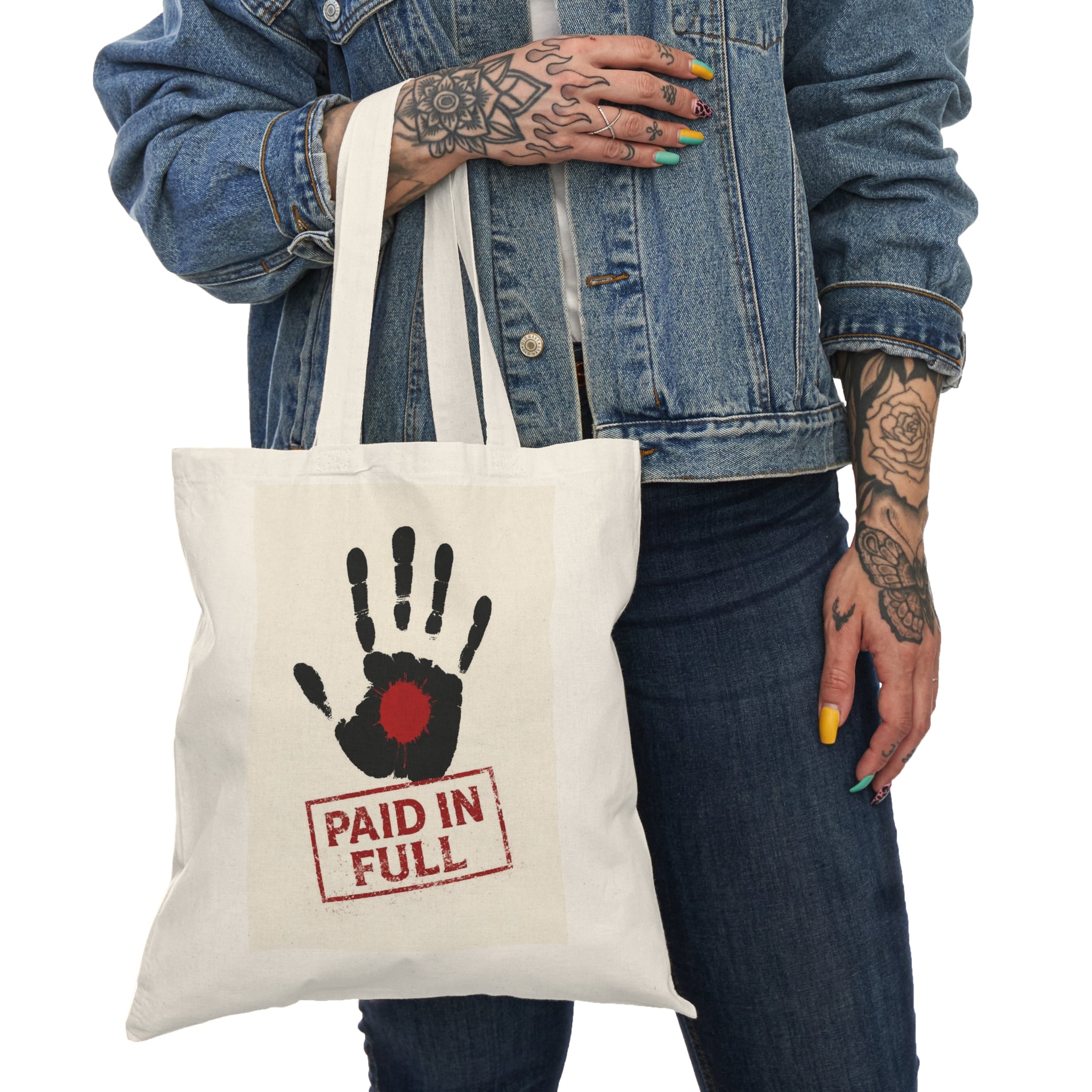 Paid In Full Handprint Tote Bag — Natural Canvas Shopper