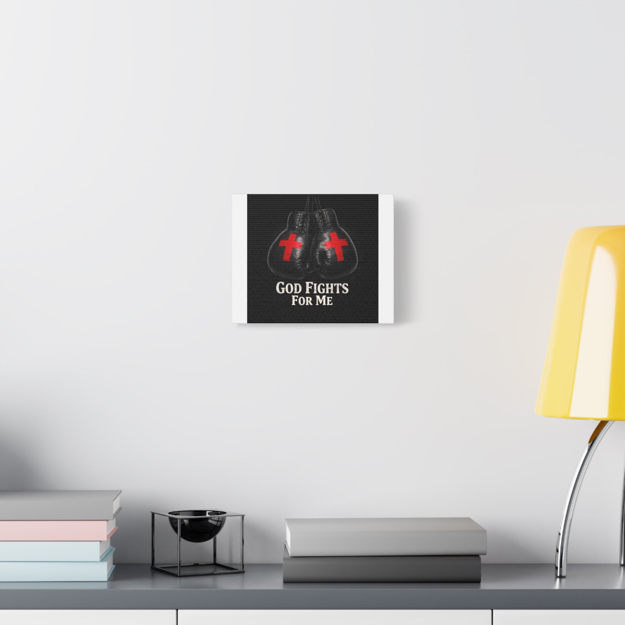 God Fights For Me Canvas Wall Art – Boxing Gloves with Cross, Christian Inspirational Decor