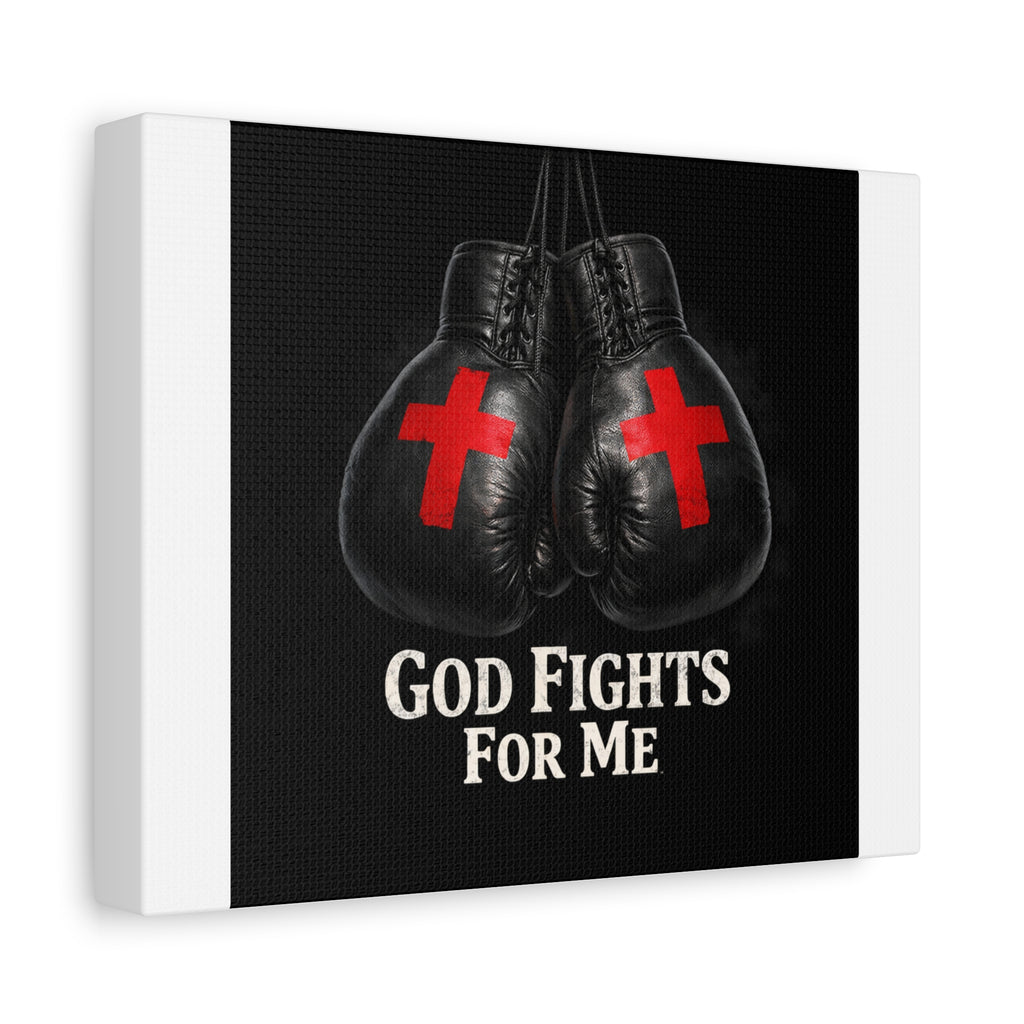 God Fights For Me Canvas Wall Art – Boxing Gloves with Cross, Christian Inspirational Decor