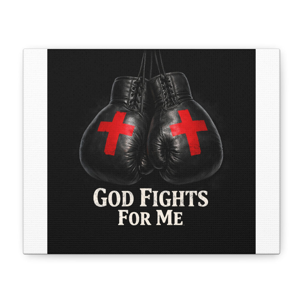 God Fights For Me Canvas Wall Art – Boxing Gloves with Cross, Christian Inspirational Decor