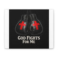 God Fights For Me Canvas Wall Art – Boxing Gloves with Cross, Christian Inspirational Decor