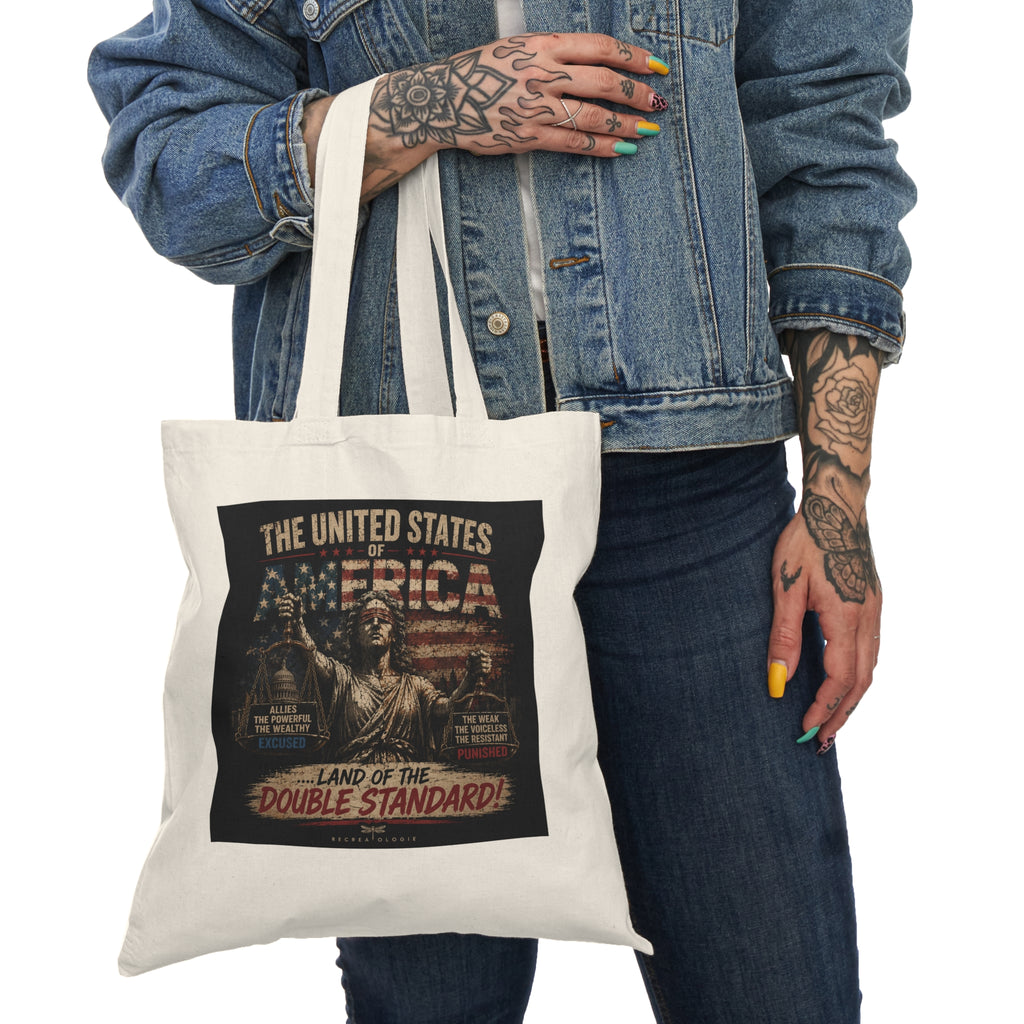 Natural Tote Bag — The United States of America: Land of the Double Standard Vintage Protest Tote