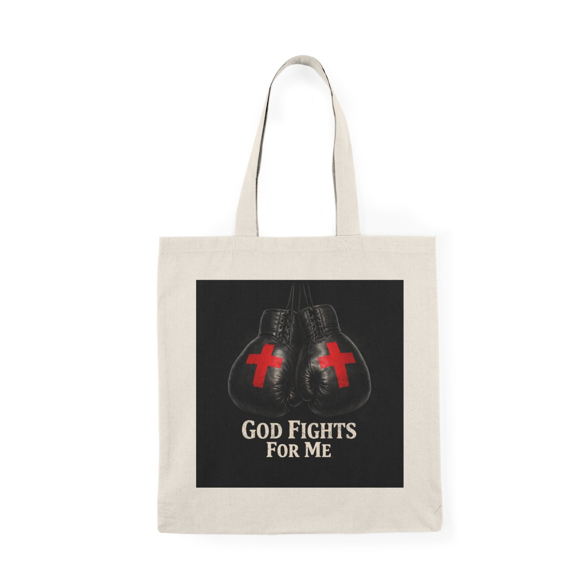 God Fights For Me Tote Bag — Christian Boxing Gloves Canvas Tote
