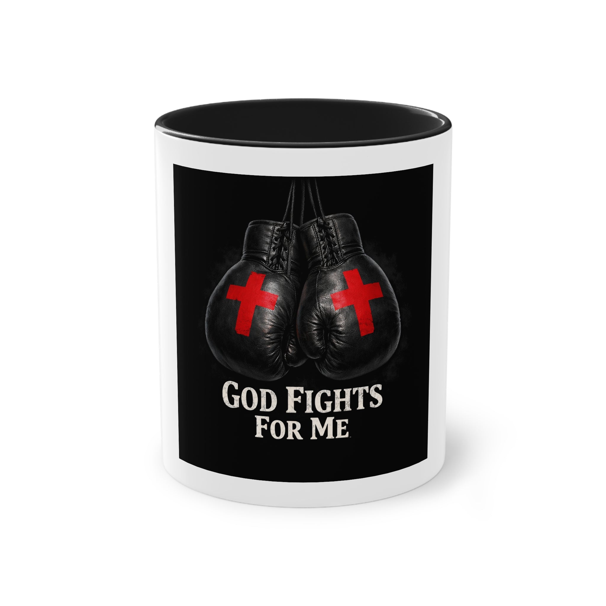 God Fights For Me Boxing Gloves Coffee Mug – Inspirational Christian Mug