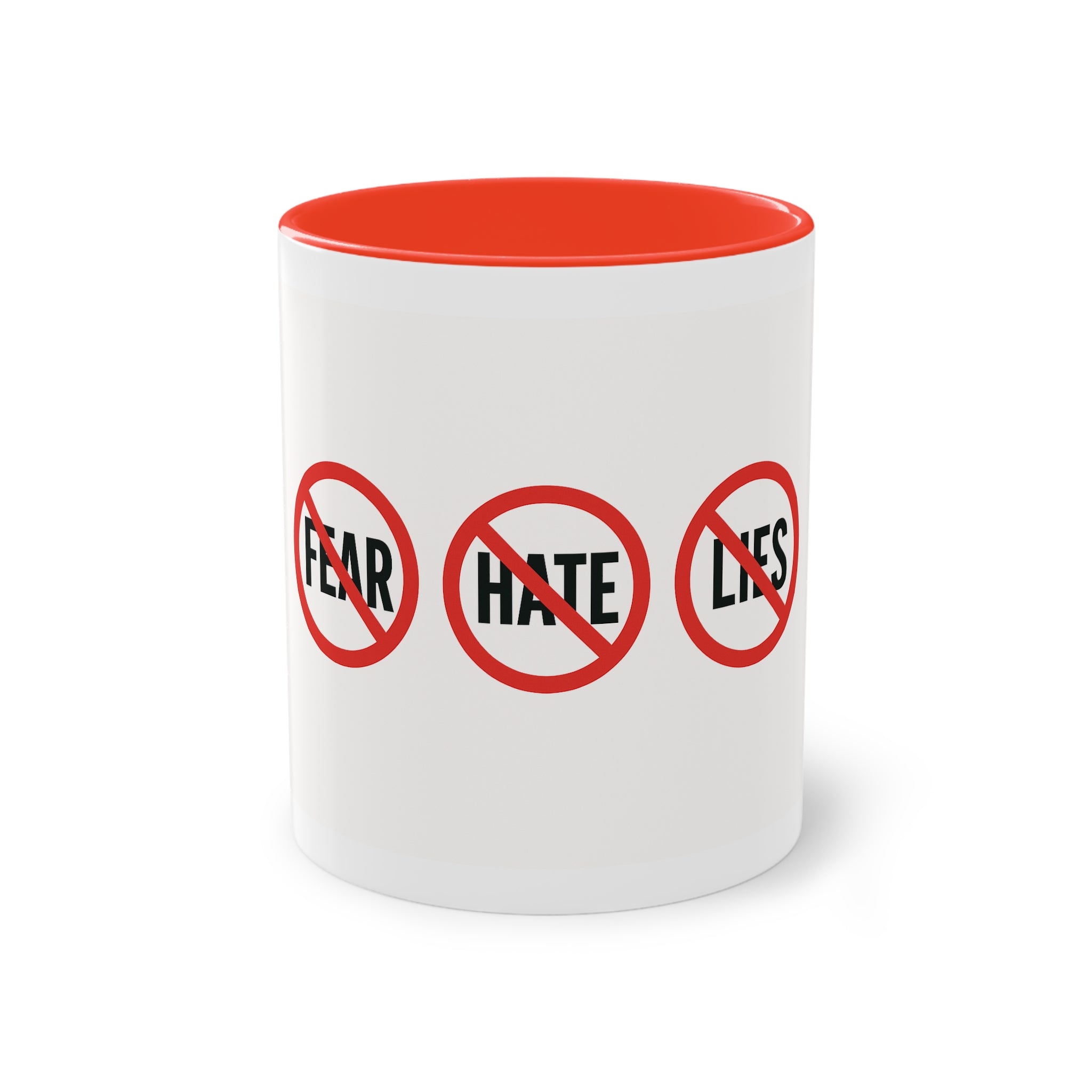 11oz No Fear No Hate No Lies Coffee Mug — Red Accent Inspirational Tea Cup