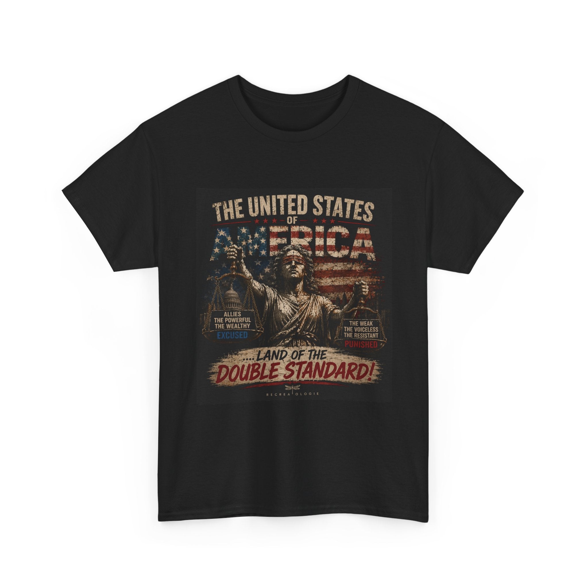 T-Shirt — 'Land of the Double Standard' Patriotic Justice Graphic Tee