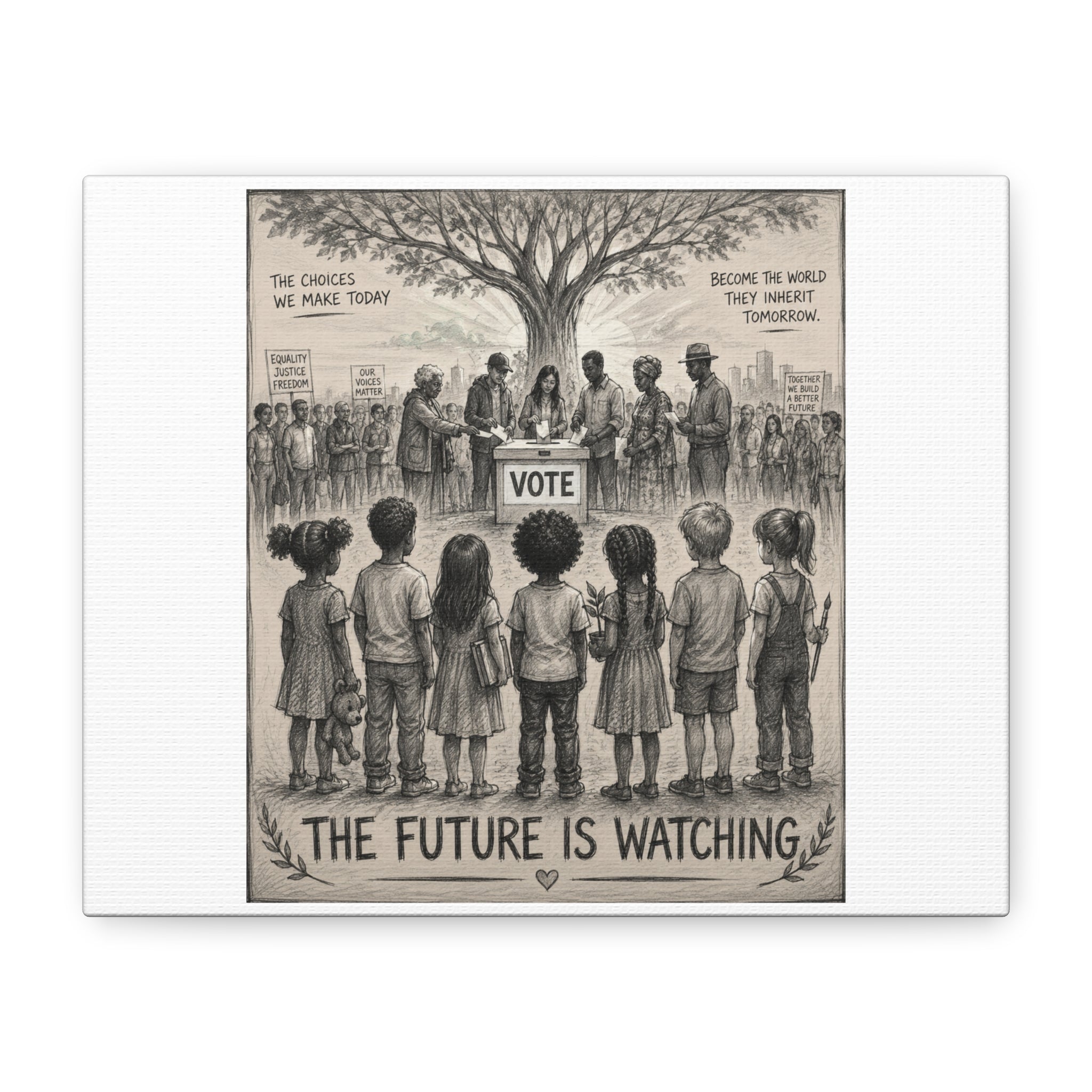 Matte Stretched Canvas — “The Future Is Watching” Voting Art Print